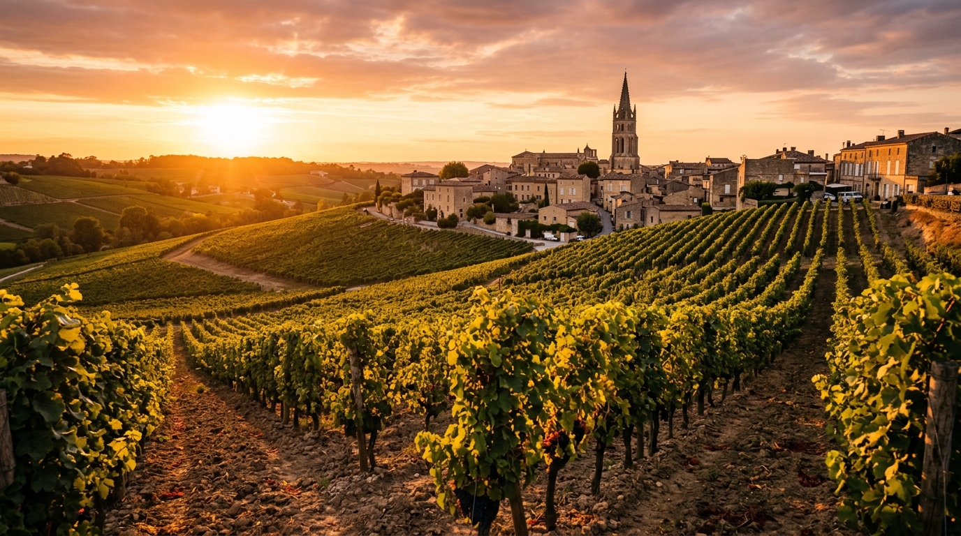 Luftaufnahme der Bordeaux-Weinberge an der Gironde-Mündung zwischen linkem und rechtem Ufer