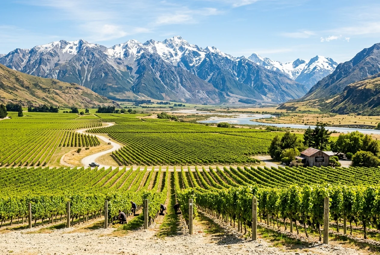 Alluvial gravel plains of Marlborough Sauvignon Blanc contrasted with rugged alpine schist slopes of Central Otago Pinot Noir