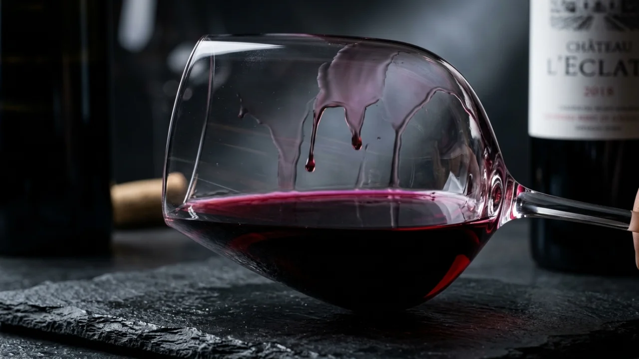 Análise visual do vinho tinto: observação da tonalidade do bordo e lágrimas