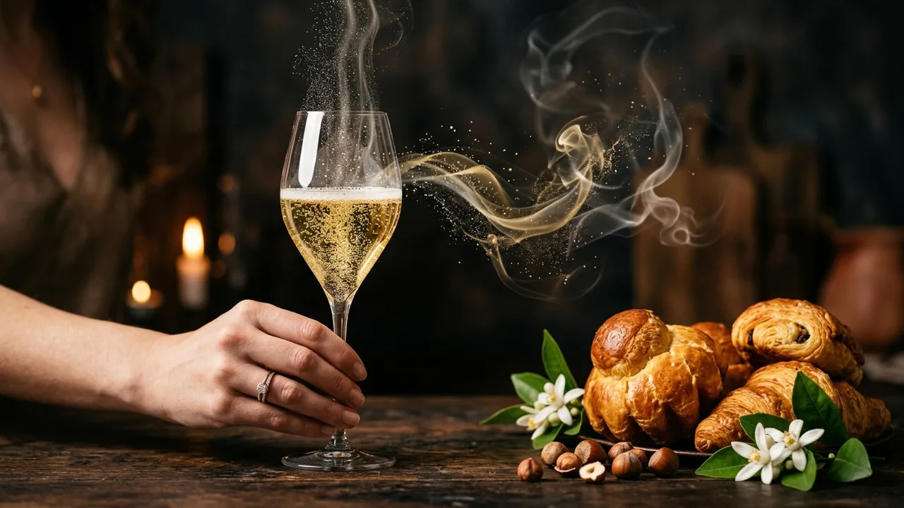 起泡酒嗅觉分析：破裂的气泡释放出新鲜布里欧修面包、牛角包与烤榛子的自溶香气