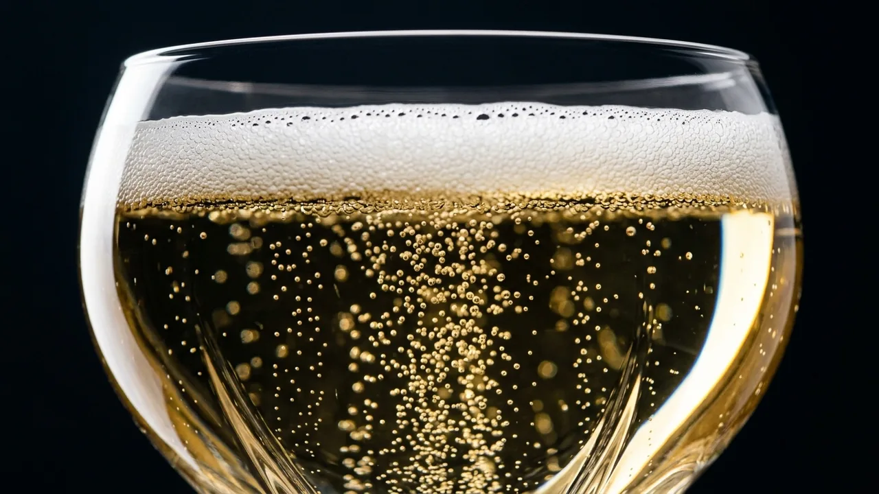 起泡酒视觉分析：细密持久的微细气泡（Perlage）串流升腾并形成绵密慕斯冠