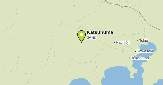 Katsunuma (勝沼) und Umgebung: Karte mit Markierung. Farbe der Markierung: Weißwein