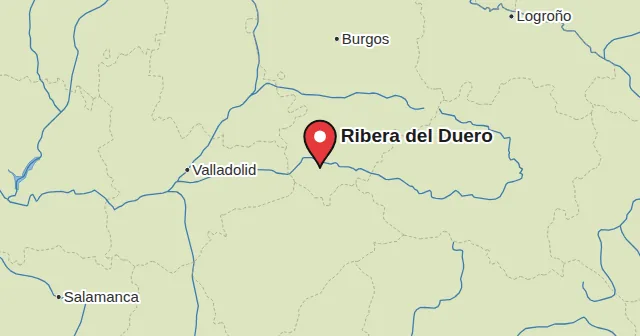 Ribera del Duero und Umgebung: Karte mit Markierung. Farbe der Markierung: Rotwein