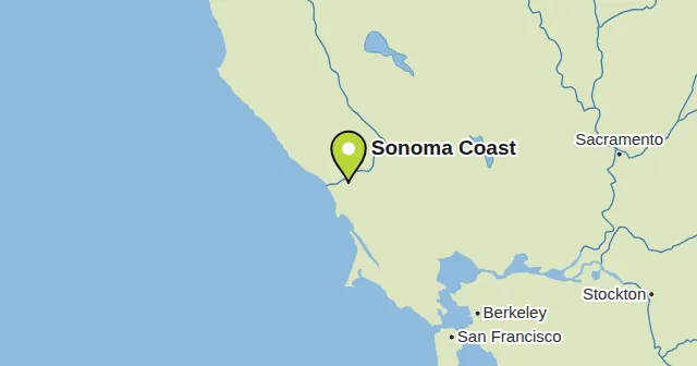 Sonoma Coast und Umgebung: Karte mit Markierung. Farbe der Markierung: Weißwein