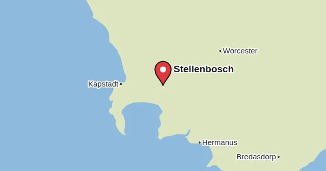 Stellenbosch und Umgebung: Karte mit Markierung. Farbe der Markierung: Rotwein