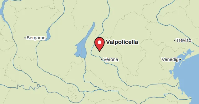 Valpolicella und Umgebung: Karte mit Markierung. Farbe der Markierung: Rotwein