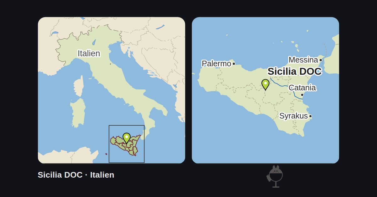 Italien: Karte mit der Lage von Sicilia DOC und eine Karte der Umgebung
