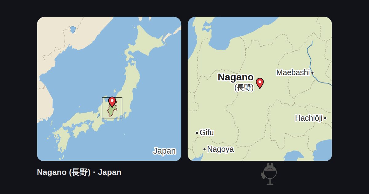 Japan: Karte mit der Lage von Nagano (長野) und eine Karte der Umgebung