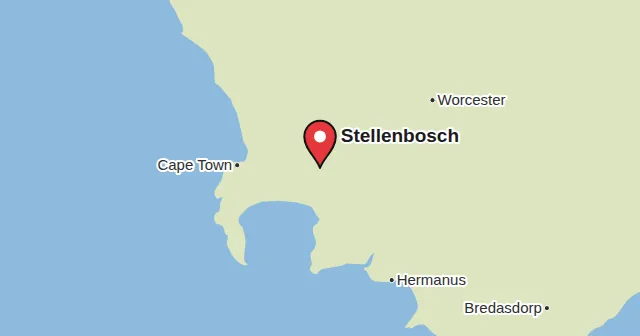 Stellenbosch and its surroundings: map with a pin. Pin colour: Red wine