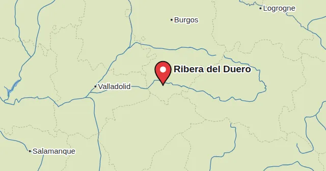 Ribera del Duero et ses environs : carte avec un repère. Couleur du repère : Vin rouge