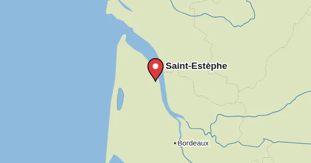 Saint-Estèphe et ses environs : carte avec un repère. Couleur du repère : Vin rouge