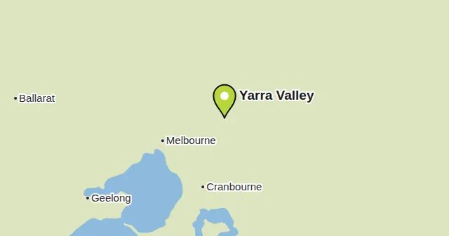 Yarra Valley et ses environs : carte avec un repère. Couleur du repère : Vin blanc