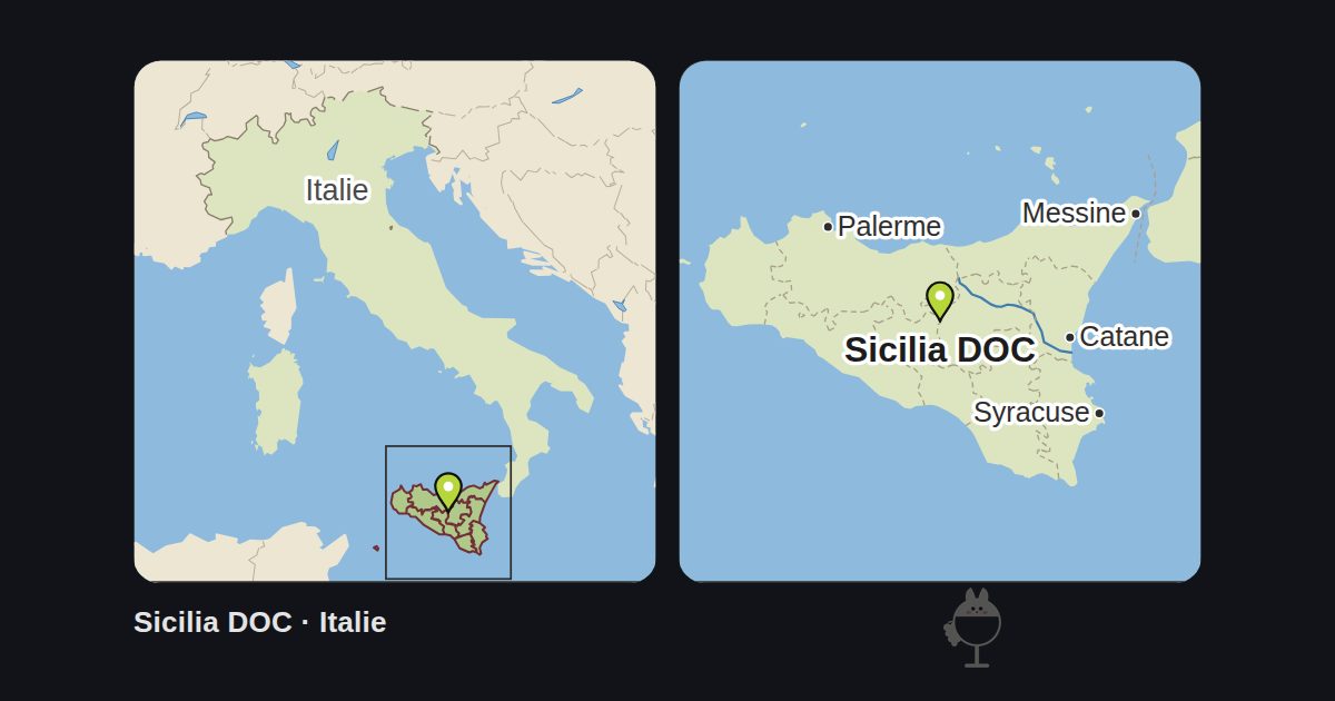 Italie : carte situant Sicilia DOC, et carte de ses environs