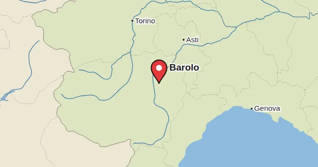 Barolo e dintorni: mappa con un segnaposto. Colore del segnaposto: Vino rosso