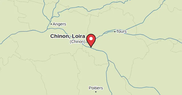 Chinon, Loira (Chinon) e dintorni: mappa con un segnaposto. Colore del segnaposto: Vino rosso