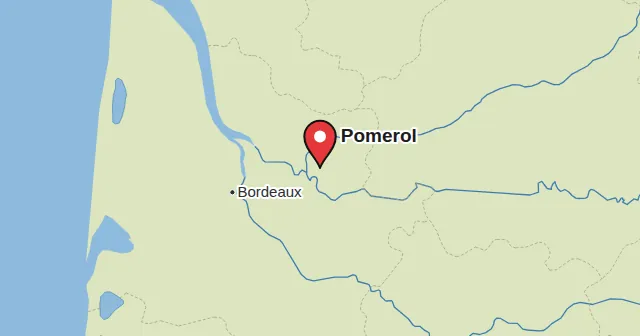 Pomerol e dintorni: mappa con un segnaposto. Colore del segnaposto: Vino rosso