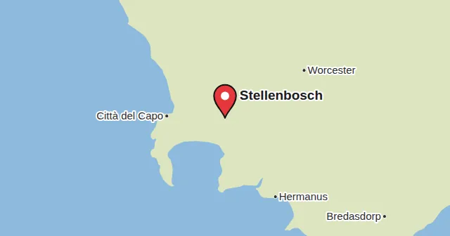 Stellenbosch e dintorni: mappa con un segnaposto. Colore del segnaposto: Vino rosso