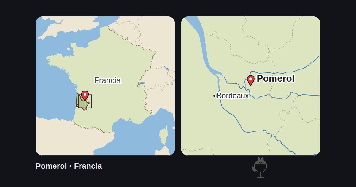 Francia: mappa con la posizione di Pomerol e una mappa dei dintorni