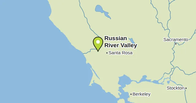 Russian River Valley e arredores: mapa com um marcador. Cor do marcador: Vinho branco