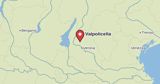 Valpolicella e arredores: mapa com um marcador. Cor do marcador: Vinho tinto
